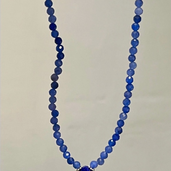 New Gorgeous Lapis Lazuli Teardrop Choker Necklace With Silver Tone Toggle Clasp - Picture 10 of 10
